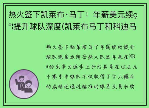 热火签下凯莱布·马丁：年薪美元续约提升球队深度(凯莱布马丁和科迪马丁)