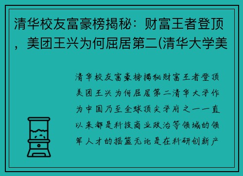 清华校友富豪榜揭秘：财富王者登顶，美团王兴为何屈居第二(清华大学美团)